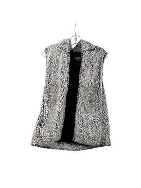 Coffee Shop Womens Sherpa Vest Open Front Hooded White/Black Pockets Medium